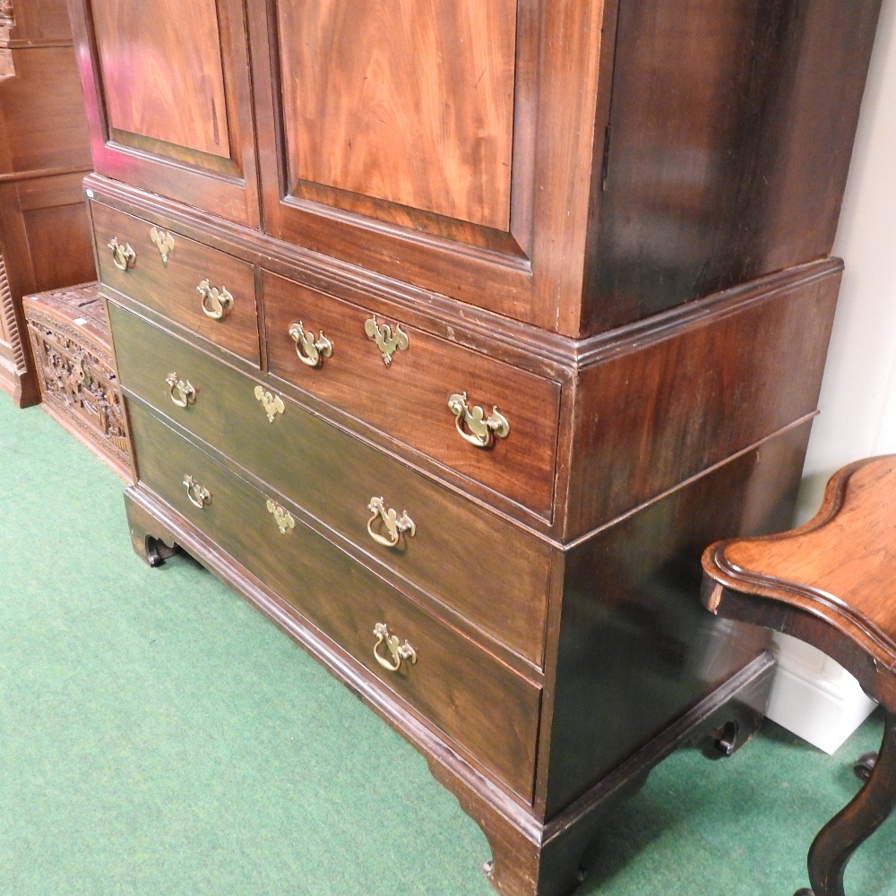 A George III mahogany linen press, with a dentil moulded cornice, - Image 8 of 11