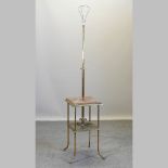 A brass standard lamp table, with a rouge marble surface,