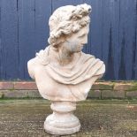 A reconstituted stone bust of a lady,