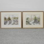 Charles A Bool, waterfall scenes, signed, watercolour, a pair,