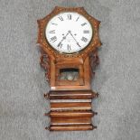 A 19th century walnut and inlaid drop dial wall clock,