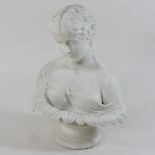 A 19th century bisque porcelain portrait bust of a lady, on a socle base,