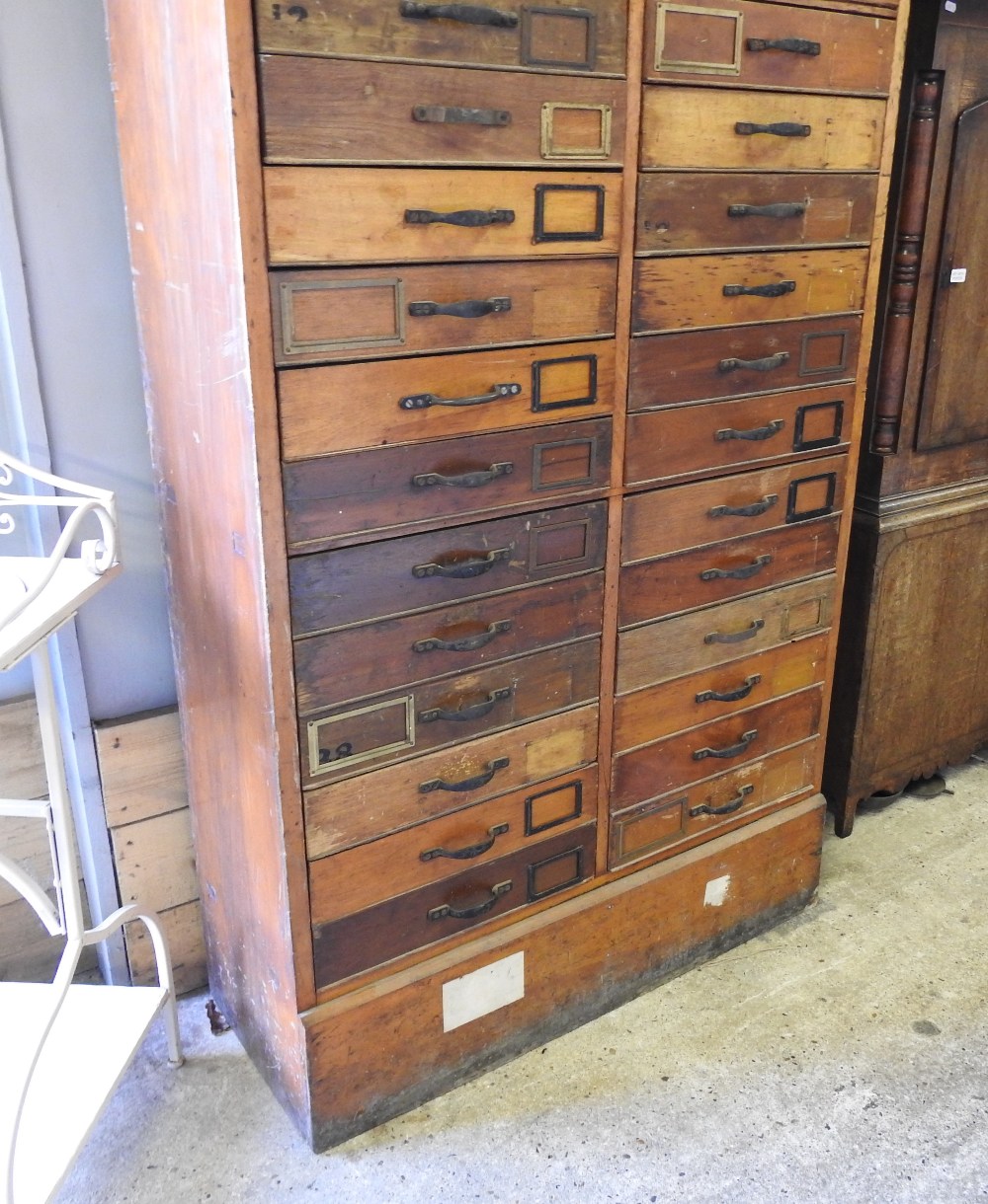 An early 20th century bank of drawers, containing two rows of eighteen drawers, - Image 3 of 9