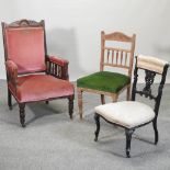 A Victorian pink upholstered armchair,