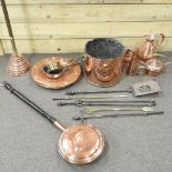 A collection of 19th century and later copper and brass items