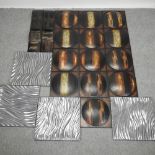 A collection of modern painted metal wall panels,