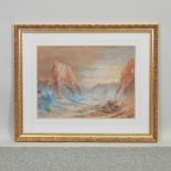 English School, 20th century, shipwreck in a cove, watercolour,