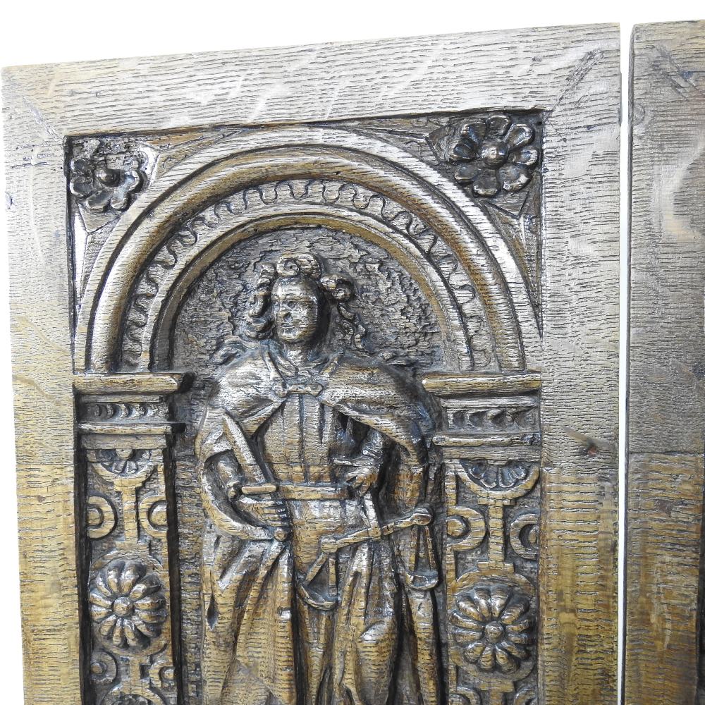 A pair of 18th century carved oak panels, Ivstises (justice) and Prvdentia (prudence), - Image 7 of 7