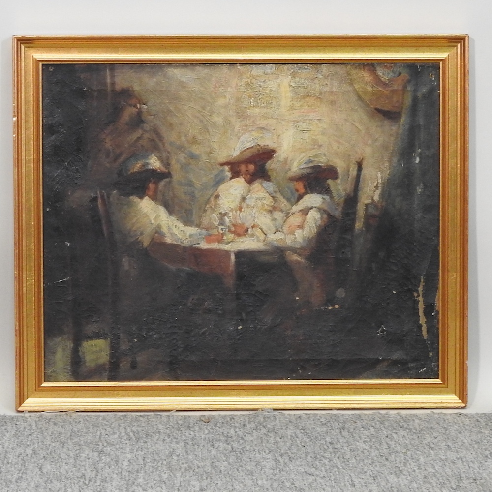 Continental School, 19th century, cavalier's playing cards, oil on canvas,
