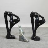 A pair of Art Nouveau style figures of nude ladies, 55cm high, together with another similar,
