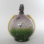 An early 20th century mottled purple and green glass Monart style lamp base,