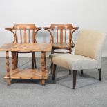 A 1970's upholstered side chair, together with a pair of Thonet style bentwood dining chairs,