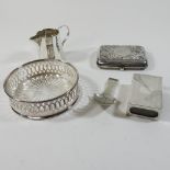 A collection of various silver and plated items to include a cream jug,