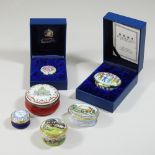 A collection of six Halycon Days enamel boxes,