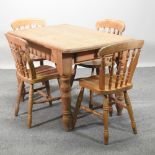 A pine kitchen table, on turned legs, 122 x 75cm,