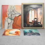 English School, 20th century, nude study, oil on canvas, 126 x 101cm,