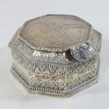 A silver octagonal box, by S Blanckensee and Son, Birmingham 1918,