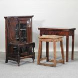 A 19th century mahogany tea table, 76cm, together with an 18th century oak chair, a joint stool,