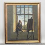 English School, 20th century, the young artist, monogrammed, oil on canvas,