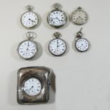A collection of seven 19th century and later silver and plated pocket watches