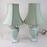 A pair of Herend style porcelain table lamps and shades,