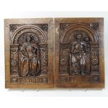 A pair of 18th century carved oak panels, Ivstises (justice) and Prvdentia (prudence),