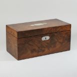 A 19th century mahogany and mother of pearl inlaid tea caddy,