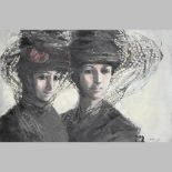 Deborah Jones, 20th century, two ladies, signed and dated 1963, oil on board,