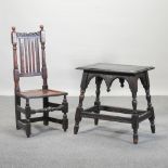 A 17th century oak side chair, together with an Edwardian occasional table on a splayed base,