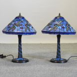 A pair of Tiffany style table lamps and shades,