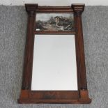 A Victorian mahogany pier mirror, with a painted glass inset panel,