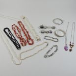 A collection of silver and costume jewellery,