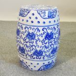 A Chinese porcelain blue and white garden seat,