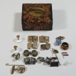 A pair of 9 carat gold cufflinks, together with various other cufflinks,