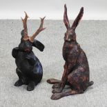 A figure of a seated hare, 47cm high,