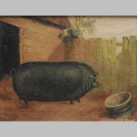 F Box, 20th century, a prize pig in a sty, signed, oil on canvas laid on board,