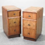 A pair of 1930's walnut bedside chests,