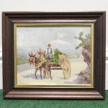 F Demonusie, a Neapolitan scene with a horse and cart on a track and mount Vesuvius beyond, signed,