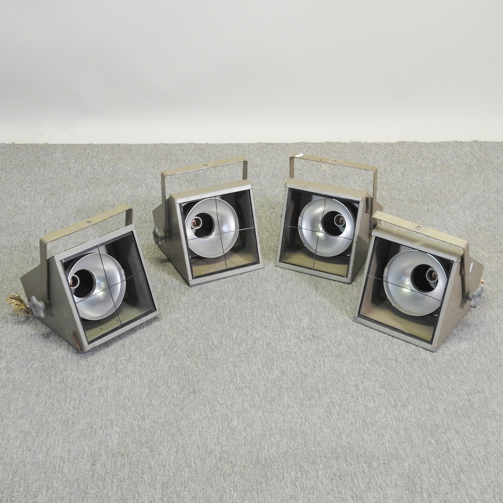 A set of four industrial Furze theatre lights