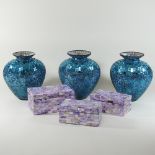 A collection of modern mosaic boxes and vases (6)