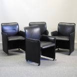 A set of four Italian black leather upholstered armchairs,