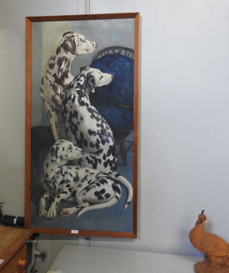 Attributed to C C Turner, dalmatians, oil on board, 122 x 60cm, - Image 5 of 6