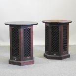 A pair of speakers, in carved octagonal cases, with circular tops,