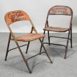 A painted metal folding advertising chair,