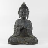 A modern bronze model of a buddha, seated,