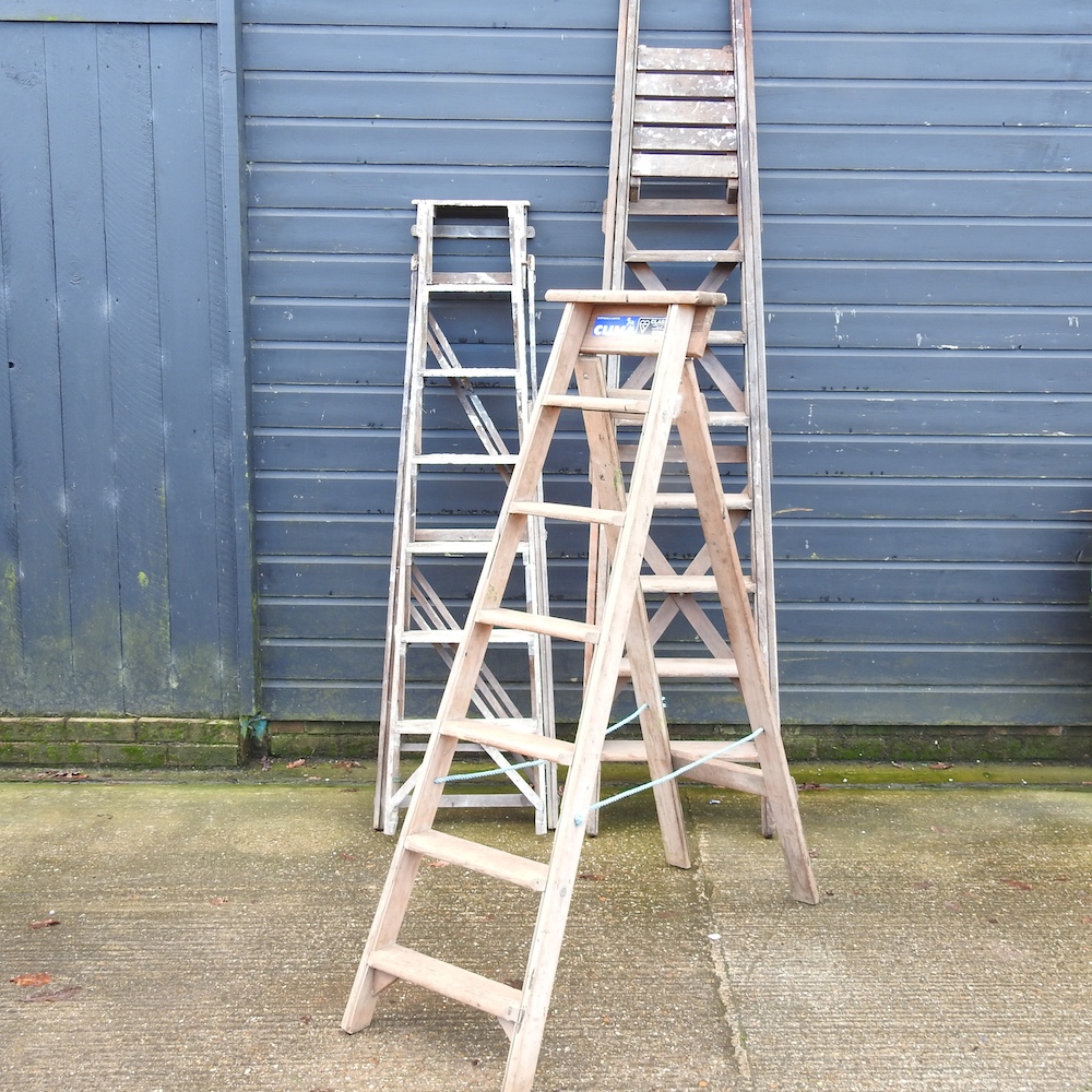 A wooden stepladder, 257cm,