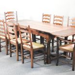 An oak draw leaf refectory dining table, 237 x 84cm overall,