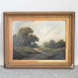 A Honton, 19th century, country landscape, signed oil on canvas,