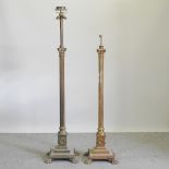 A near pair of early 20th century brass Corinthian column telescopic standard lamps,