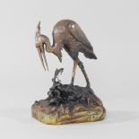 Attributed to Christophe Fratin Metz, 1801-1864, a gilt and bronze model of a heron and a frog,